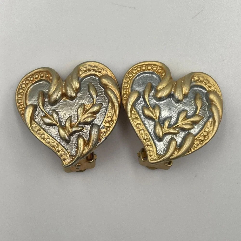 Vintage Estate Clip-On Earring Lot Mixed Style Dangle Faux Pearl Heart 3 Pairs